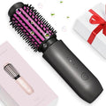 Dongxw Mini Cordless Curling Iron Brush - Blush Rose, 3-in-1 Travel Hair Styler