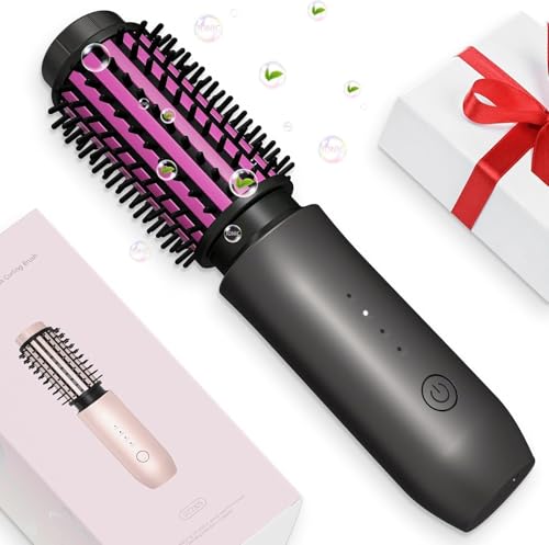 Dongxw Mini Cordless Curling Iron Brush - Blush Rose, 3-in-1 Travel Hair Styler