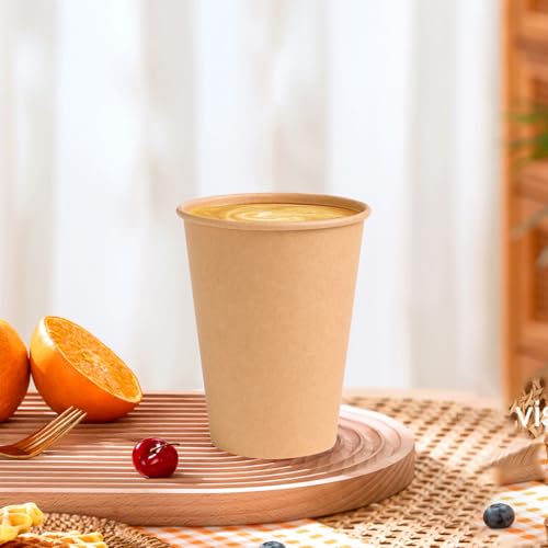 BYSNOW 12oz Disposable Kraft Paper Cups 1000 Pack - Eco-Friendly Hot Water & Coffee Cups