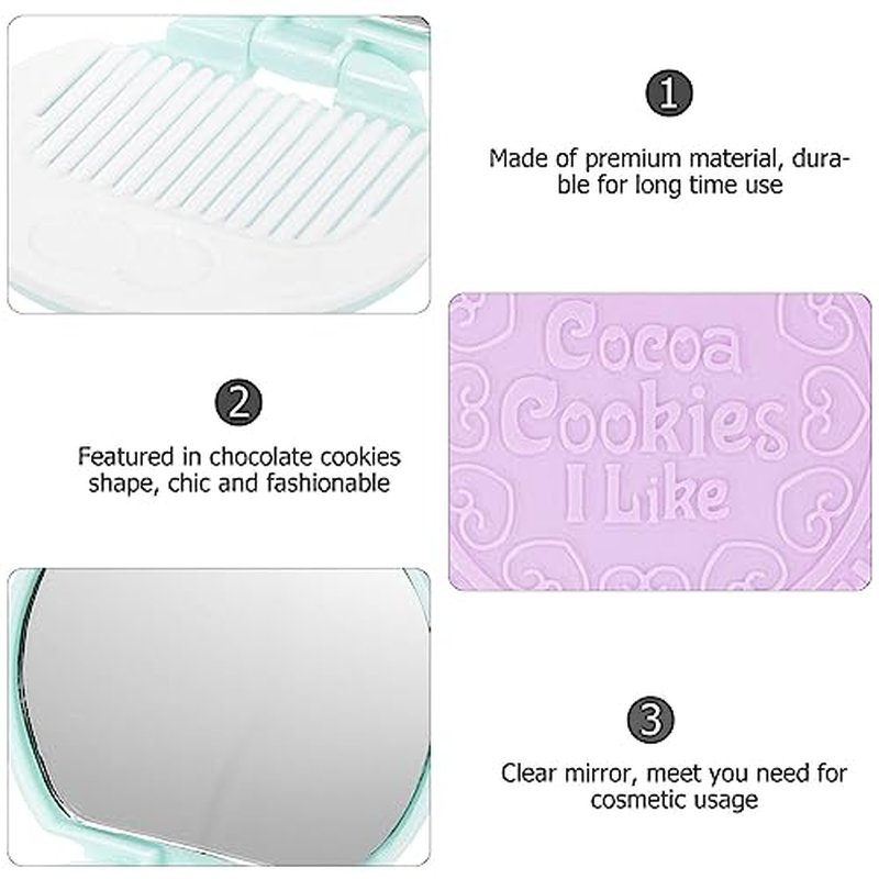 Lurrose Cookies Compact Pocket Mirror with Comb Mini Makeup Mirror for Travel and Purse Cosmetic Accessory