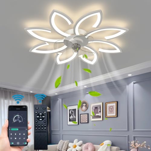 BESKETIE 35'' Bladeless Ceiling Fan with Lights - White, Remote & App Control