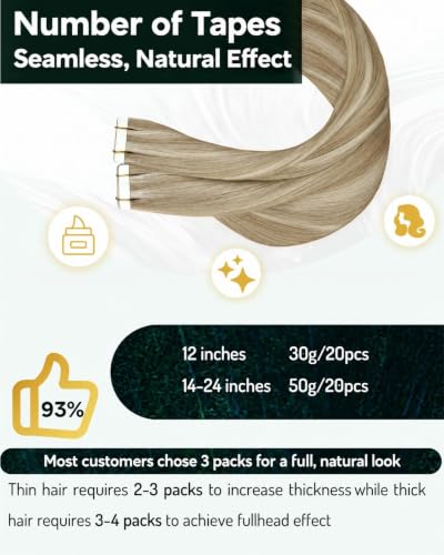 Tape-In Hair Extensions 20pcs 22 Inch 50g Real Human Hair - Variation #8P60