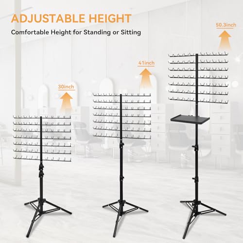 BRIAN & DANY 140-Peg Braiding Hair Rack Standing, Height Adjustable Hair Extension Holder with Salon Tray, Hair Separator Stand for Hairstylist Braiders, Black