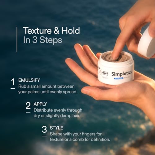 Simpletics Hair Clay for Men 2oz - Natural Matte Styling with Beeswax & Coconut Oil - Strong Hold & Texture