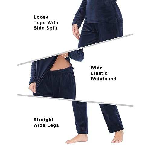 COZZIPLUS Women Velour Sweatsuits Sets Lounge Set 2 Piece Sweatsuit Crew Neck Sweatshirt and Sweatpant Velvet Jogging Suit