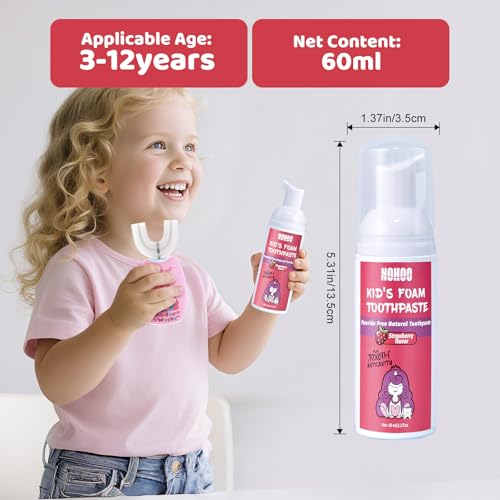 Kids Foam Toothpaste - Fluoride-Free Fruit Flavors, Strawberry, Orange, Peach & Cantaloupe - Travel Pack 4 x 2.1 Fl Oz