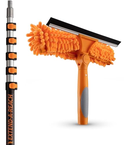 5-24 ft Window Washing Kit with Extension Pole - 30+ Foot Reach, Squeegee & Microfiber Scrubber