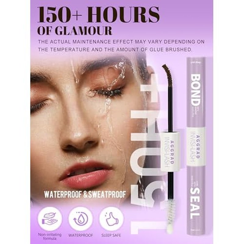Brown Lash Cluster Glue Bond and Seal Waterproof 150H Super Strong Hold Long-Lasting for Eyelash Clusters Extensions Kit DIY Self Adhesive 2 in 1 Individual Lash Glue Brown Bonder & Clear Sealant