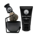 5 in 1 Shaving Kit for Wet Shave, Set Includes Hand Crafted Pure Badger Shave Brush, Stainless Steel Lathering Soap Bowl, Shave Brush Stand, Shaving Cream, Best Gift for Bearded Man, Deluxe Black