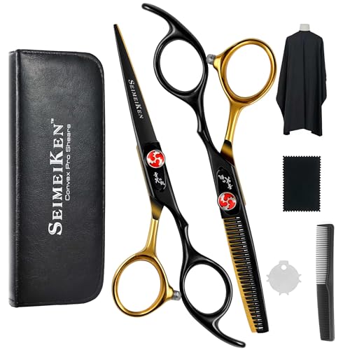 Gold 6-Inch Hair Cutting Scissors Kit - Professional Hair Shears & Thinning Scissors