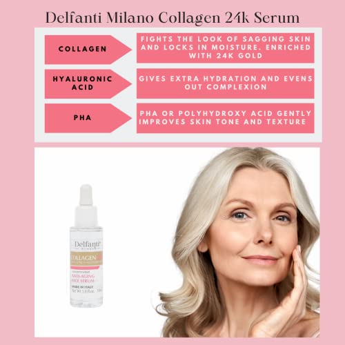 Delfanti ? COLLAGEN 24K with pure HYALURONIC Acid ? DAY TREATMENT FULL SIZE DUO PACK Concentrated Anti-Aging Serum and Day Cream for Face and Neck ? Made in Italy