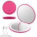 Cyn Care Hot Pink LED Travel Makeup Mirror with 1X/5X Magnification, 3 Light Modes & USB Rechargeable