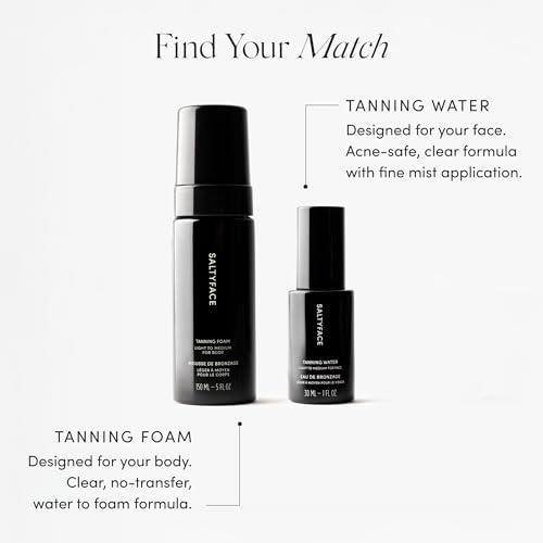 SALTYFACE - Tanning Water (Light to Medium) - Self Tanner for Face, Neck, Ears, Chest - No Color Transfer - Oil Free, Fragrance Free - Streak-Free, Non-Clogging - Vegan Skin Care - 1 FL OZ (30 ML)