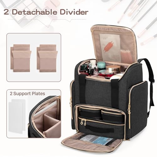 LUXJA Makeup Backpack with 3 Removable Cases and 1 Makeup Brush Bag, Large Makeup Bag Cosmetic Bag with Multiple Storage Sections (Patented), Black