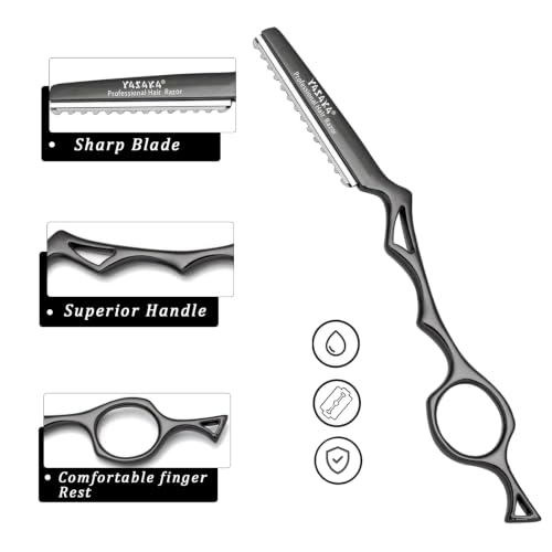 Black Hair Cutting Razor with 10 Replacement Blades – 7.1 Inch Styling Tool