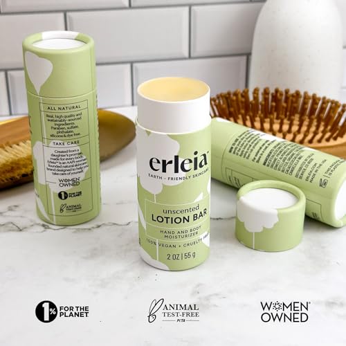 Erleia Unscented Vegan Lotion Bar - Travel-Friendly, Plastic-Free & Moisturizing