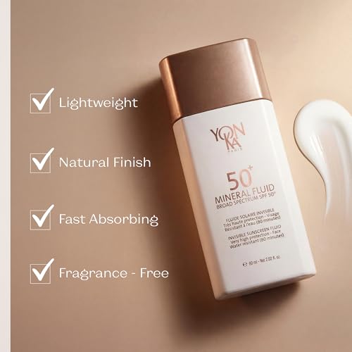 Yonka Paris SPF 50 Mineral Sunscreen Fluid 2oz - No White Cast, Water-Resistant, Broad Spectrum UV Protection