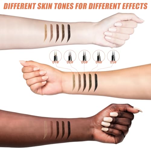 Microblading Eyebrow Pen, Eyebrow Pencil Brown Hair Like Natural Liquid Brow Contouring Pen, 2-in-1 Dual-Ended Long Lasting Eye Brow Filler Pencil with Precise 2 Micro-Fork-Tip (Brown)