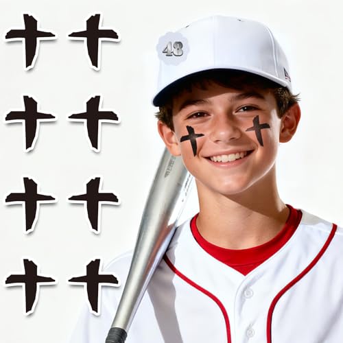 48 Pairs Sports Eye Black Stickers, Sports Eyeblack Stickers Breathable Eye Strips for Baseball Football Softball Lacrosse Fans on Game Day (Cross)