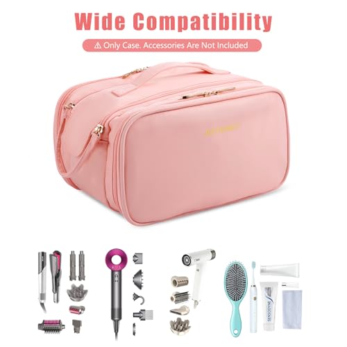 Tools Travel Bag for carrying hair dryer curling iron comb multi-layer hair accessories and tools with Dry Wet Depart Toiletries Travel Organizer(Pink)