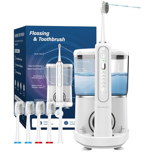 Electric Toothbrush and Water Flosser Combo - 5 Modes, 17 Oz Water Tank, 5 Replacement Heads