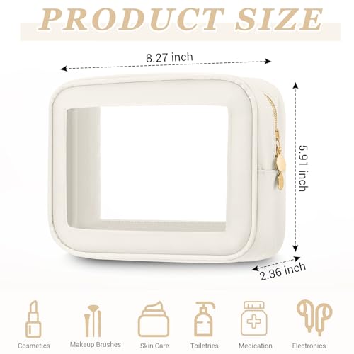 Clear Makeup Bags Set - 6 Pcs Cream White Travel Toiletry Organizer 21x15x6cm - Waterproof Nylon PVC
