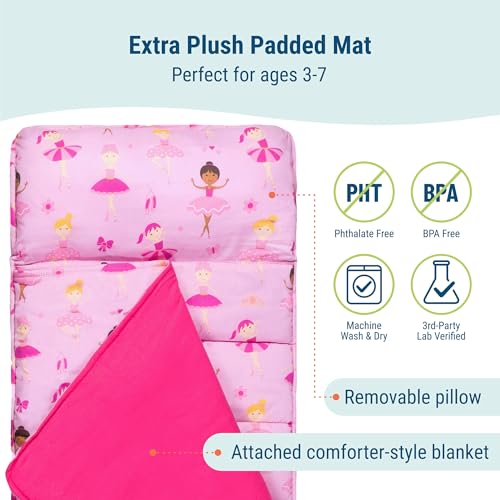 Wildkin Kids Nap Mat with Pillow & Blanket - Preschool Sleep & Travel Essentials