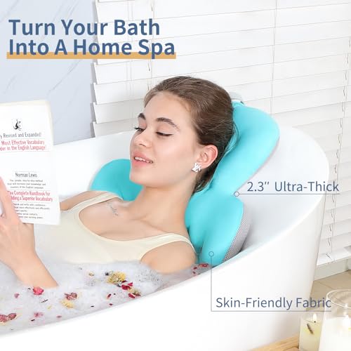 Blue Full Body Bath Cushion with 160 Suction Cups - 51 x 16 inches, Spa-Style Bathtub Pillow with Neck & Head Support, Luxury Bath Mat, Gift Idea