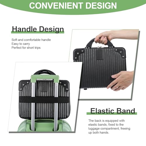 14 Inch Hard Shell Makeup Case Black Portable Travel Cosmetic Suitcase