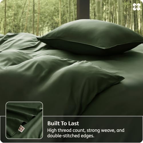 Bedsure Organic Bamboo Viscose Duvet Cover Set King Olive Green No Comforter