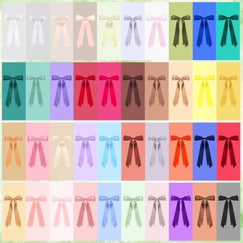 40 Colors Satin Hair Bows Bulk for Women Large Long Tail Hair Ribbons - Elegant Hair Clips & Barrettes