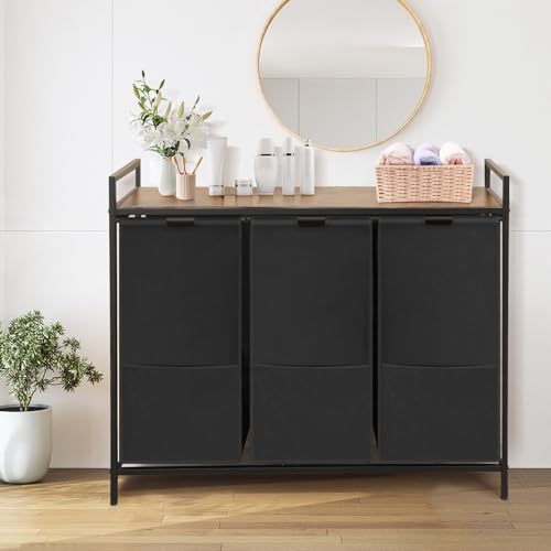 Large 3-Section Laundry Hamper with Storage Shelf - 210L Capacity, Clothes Organizer