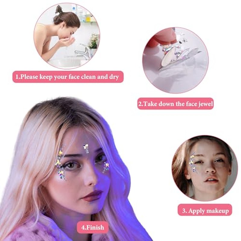 12 Sets Face Jewels Rhinestones Stick on Self Adhesive Face Gems Mermaid Body Jewel Crystal Stickers for Rave Festival Carnival Party Decorations