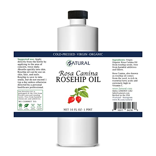 Zatural ROSA CANINA - Organic Rosehip Oil for Face, Nails, Hair and Skin - Cold Pressed Rose Hip Oil (16 oz)