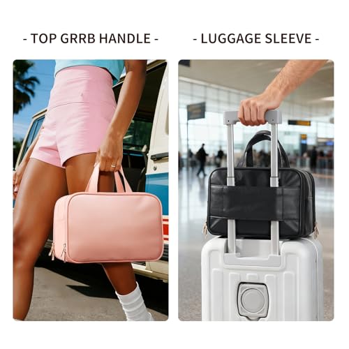 Black Travel Makeup Bag for Women with Luggage Sleeve & 25 Pockets