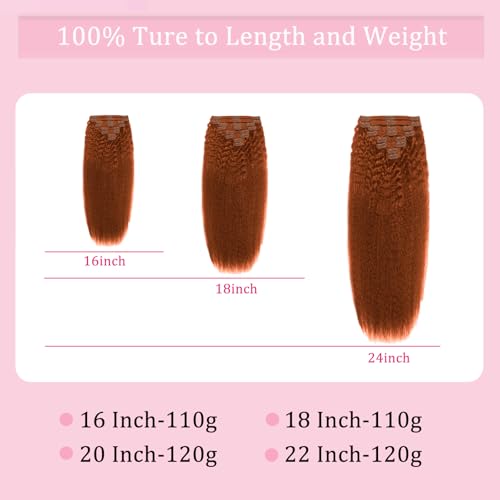 Ginger Kinky Straight Clip-In Hair Extensions 16 Inch 110g - Real Human Hair