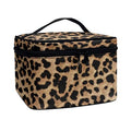 JEOCODY Leopard Print Makeup Pouch Multifunction Cosmetic Bag with Handle Toiletry Bag Waterproof Travel Hanging Organizer Bag for Women Girls