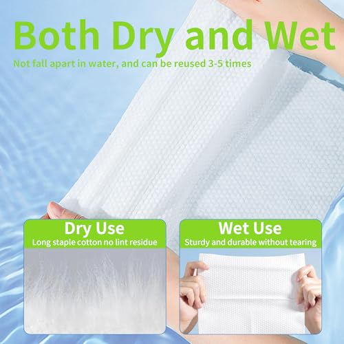 Extra Thick Disposable Face Towel, 100% Pure Cotton Face Towelettes Disposable, Ultra Soft Face Cloths for Sensitive Skin, Makeup Remover Dry Wipes, Facial Towels for Skincare, 140 Count