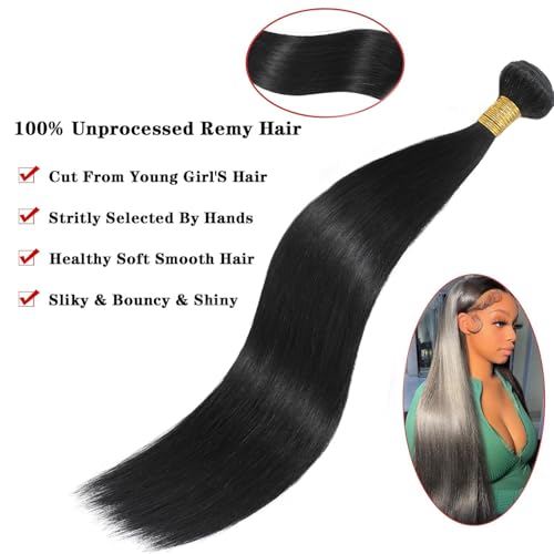 NROOEAY Brazilian Straight Human Hair Bundles 18 Inch Natural Black