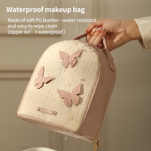 RIGHT AWAY Travel Makeup Bag,Large Cosmetic Bag Organizer with Zipper for Women,Waterproof PU Leather Toiletry Pouch Portable Make Up Bag with Compartments and Handle£¨Black£©