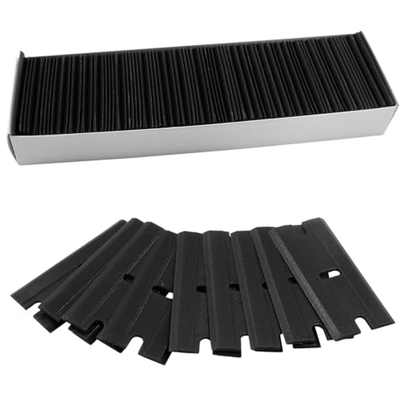 200pcs Plastic Razor Blades, Double Edged Plastic Blades, Safety Glass Scraper Blades for Cleaning Glass Removing Adhesive Residue(Black)