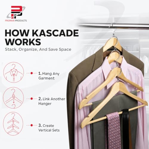 Natural Wooden Space-Saving Clothes Hangers with Cascading Rings - 50 Pack