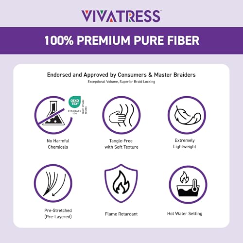 VIVATRESS Pre-Stretched Braiding Hair 56" Natural Black 3 Pack Lightweight Synthetic Yaki Texture Hypoallergenic
