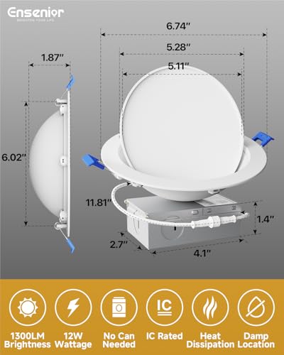 White 6 Pack 6 Inch LED Gimbal Recessed Light Dimmable 5 CCT
