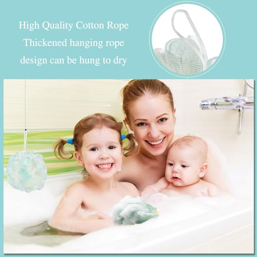 CHENGU 80 Pcs Loofah Sponge Bath Pouf - Bulk Shower Puff for Body Wash - Exfoliating Mesh Scrubber for Baby, Women, Men - 20g (Plain Colors)