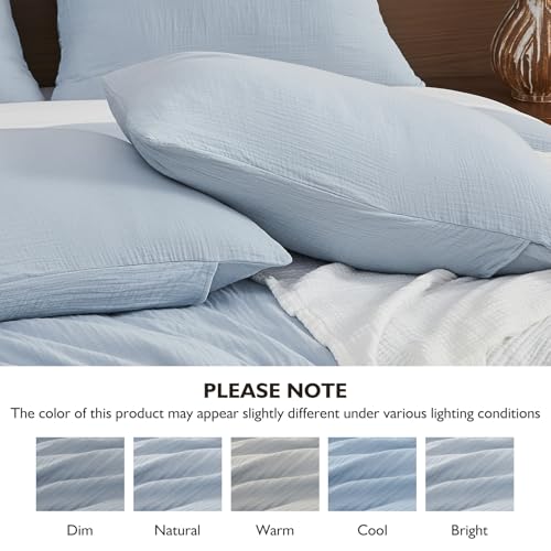 EMME King Blue Muslin Cotton Duvet Cover Set - Linen-Like, 104 x 90 inches