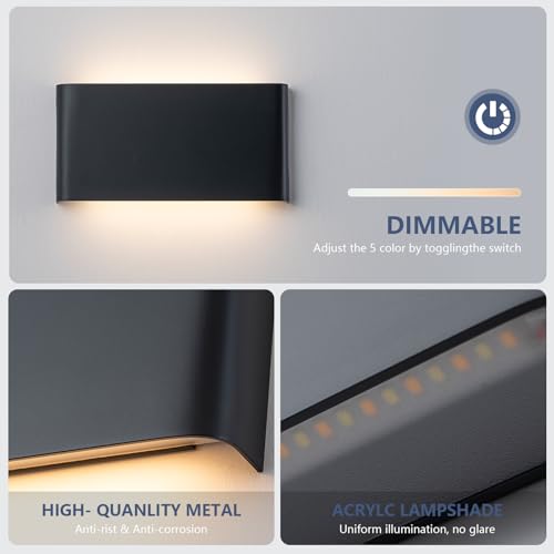 Black 4 Pack 15W Modern LED Wall Sconces - Up & Down Lights, Adjustable CCT