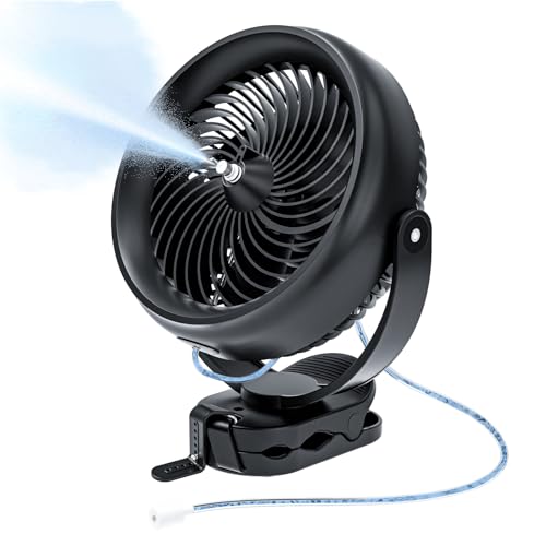 Black Portable Misting Fan with Clip 20000mAh Battery for Golf, Camping