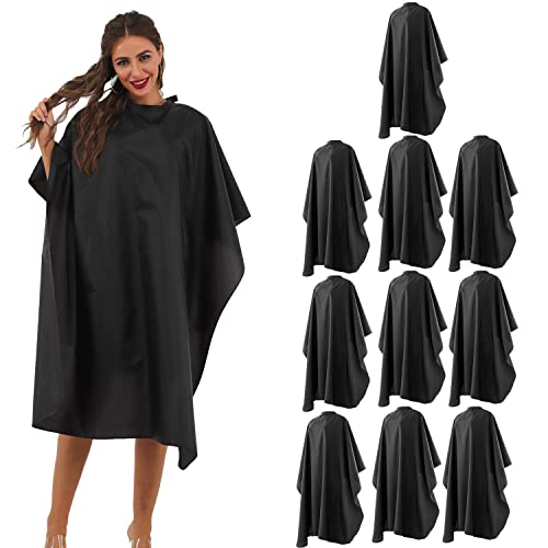 10 Pack Black Barber Capes - Waterproof Nylon Salon Capes, 59 x 47 Inches, Professional Hairdressing Cape Set