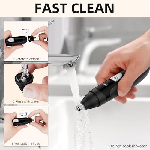 Nose Hair Trimmer,Painless Ear and Eyebrow Trimmer for Men with Dual Edge Blades,Rechargeable,Light Indicator Easy Washing (Black)